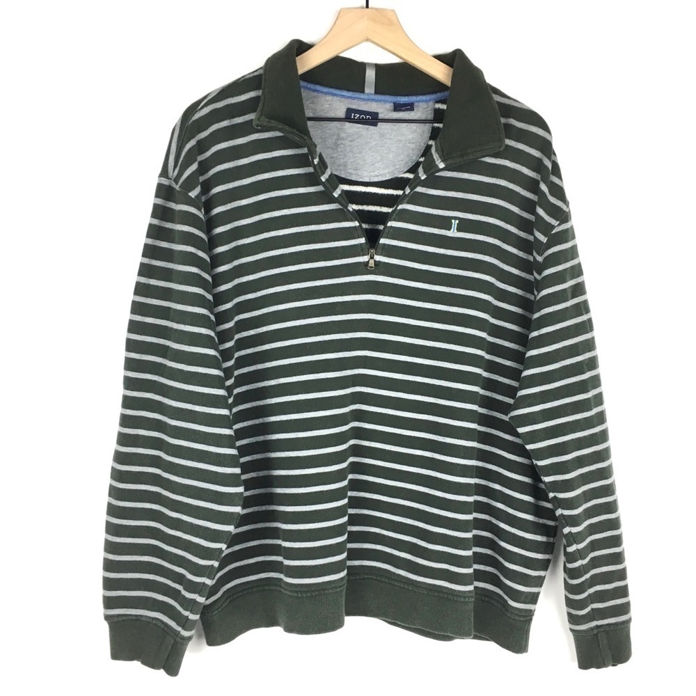 IZOD SIZE Pullover Half Zip Sweater Shirt Stripe Cozy Classic Preppy Size XL
